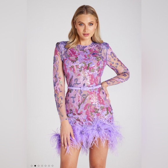 Nadine merabi esme isla feather lilac purple dress sequins XS kentucky derby - Picture 2 of 6